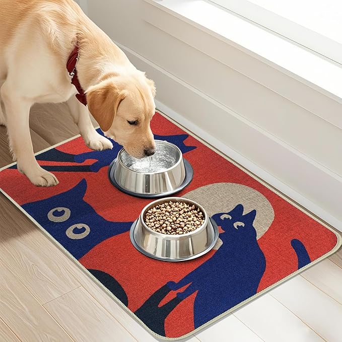 SHIYUE Dog Food Mats for Floors, Absorbent Cat Bowl for Food and Water, Non-Slip Accessories Pet Supplies(17"x30",Orange Pet)