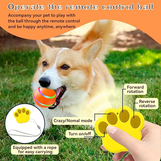 Smart Interactive Dog Ball with Remote Control - Automatic Moving Vibration Ball for Pets,Bounce, Vibrate, Rechargeable, Waterproof pet Toy,360 ° chew Resistant Material(Orange)