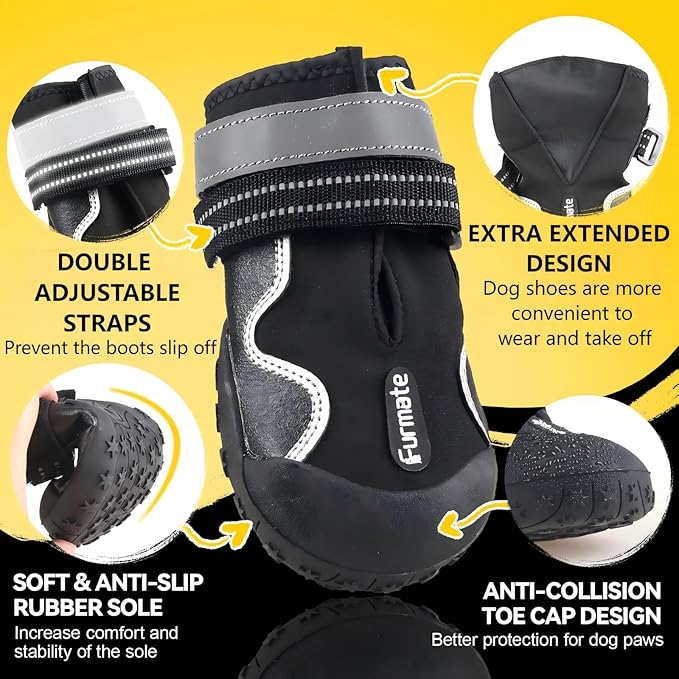 Dog Shoes for Large Small Medium Dogs,Dog Booties for Indoor Hardfloors Anti-Slip,Reflective Strip Waterproof Dog Boots & Paw Protectors for Outdoor Walking Hot Pavement,Winter Snow (Black-1)