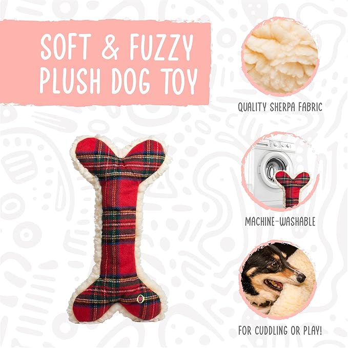 Plush Bone Dog Toy — 12", Faux Sheepskin, Durable Reinforced Seams, Washable