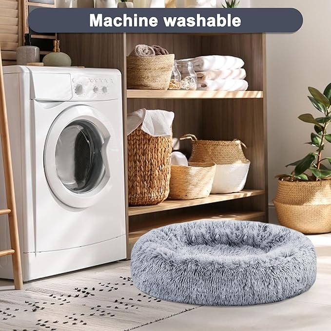 ELSKER&HOME Calming Dog Bed,Donut Washable Warming Soft Round 30 inches Dog Beds for Medium Dogs,Anti-Anxiety Fluffy Plush Cushion Bed Fits up to 45 lbs Pets,Gradient Blue