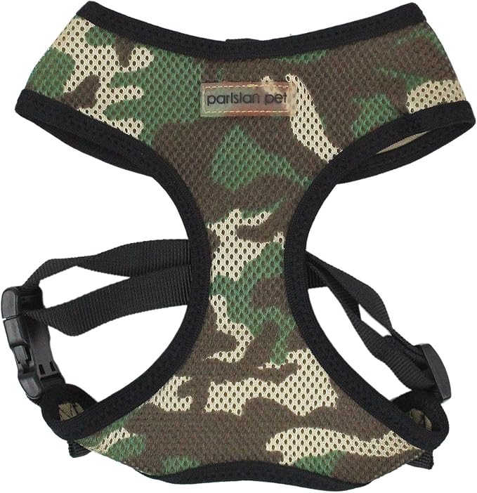 Parisian Pet Dog Harness - Adjustable Freedom Harness - Green Camo Dog Vest Harness - 100% Mesh Fabric Cooling Dog Harness - Idle for Outdoor Adventures - Dog Harness Small Sized Dog - XS