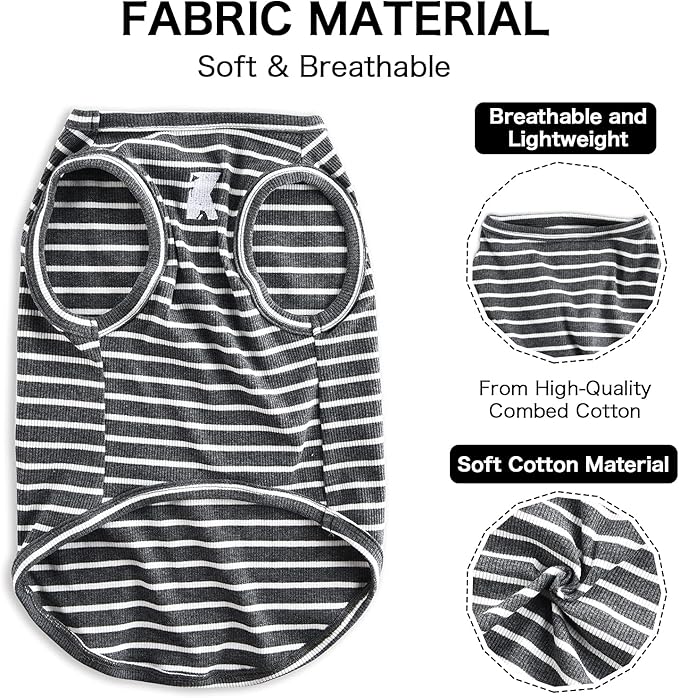Koneseve Dog Shirt Vest Lightweight Stretchy Dog T-Shirts Soft Cool Shirts Sleeveless Stripe Vests Breathable Clothes for Puppy Kitty Cats Small Medium Large Dogs 2 Pack Black + Grey [ 4XL ]
