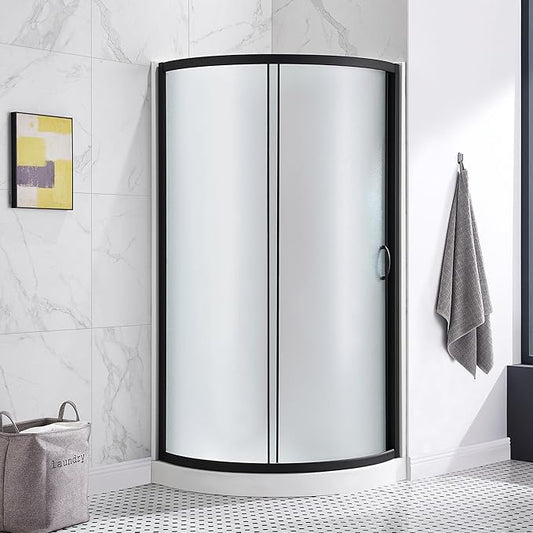 OVE Decors Breeze 34 in. Corner Shower Frosted Sliding Door with Base in Black