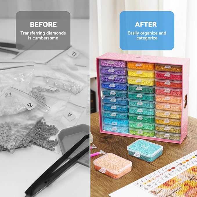 20pcs Diamond Sorting Tray - Diamond Art Storage Tray with Lids, 2-in-1 Stackable Diamond Painting Accessories for 5D Art Beads Storage & Line-Up