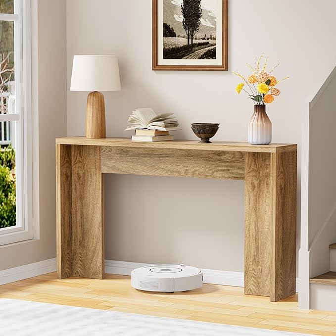 JUSTOGO Farmhouse Entryway Console Table, 53 inch Narrow Sofa Table Behind The Couch, Wood Living Room Furniture for Accent, Entrance, Hallway, Foyer (Natural)