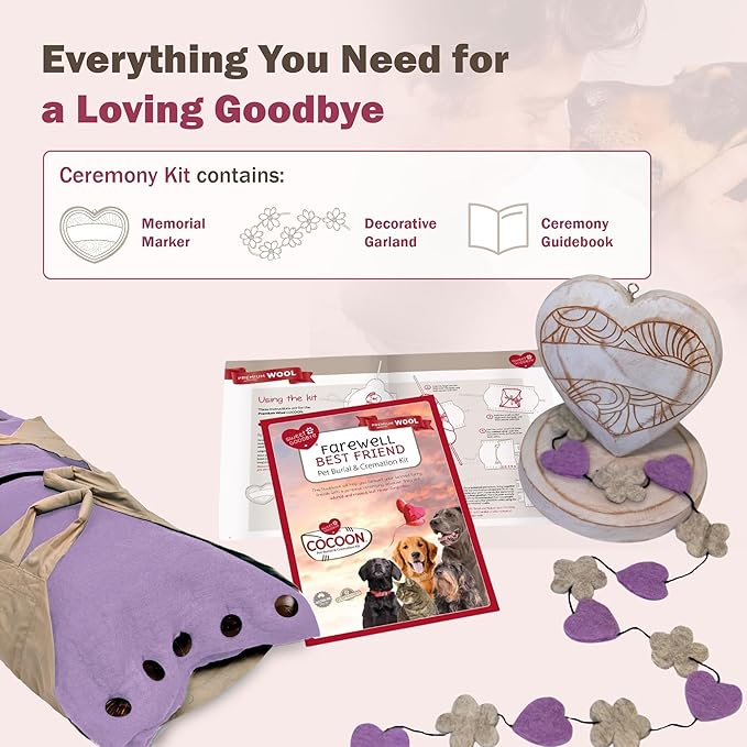 Cocoon® - Eco-Friendly Pet Burial & Cremation Ceremony Kit (Premium Wool) - Casket for Dogs and Cats (Choose Size & Color) (XL, Lavender)