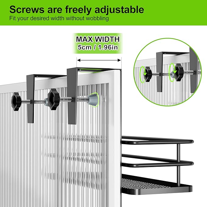 Orimade Adjustable Hanging Over the Shower Door Caddy with Hooks, Bathroom Organizer Shelf Storage Rack,No Drilling Rustproof Basket for Inside Shower, Matt Black 3 Tier