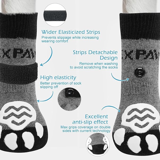 EXPAWLORER 6PCS Anti-Slip Dog Socks to Prevent Licking Paws,Dog Shoes for Hot Pavement,Best Paw Protector Traction Control on Hardwood Floor,Dog Booties for Puppy Small Medium Large Senior Dogs