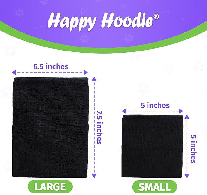 Happy Hoodie The Original Dog & Cat Calming Band - American Brand - Anxiety Relief/Noise Protection-Grooming-Thunder-Fireworks 2 Pack Black (1 Small, 1 Large) - Since 2008