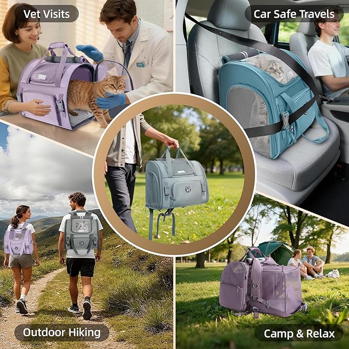 Expandable Cat Carrier Backpack — Airline Approved, Waterproof, Up to 14lbs (Dark Grey)