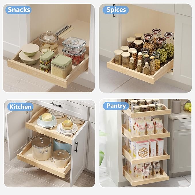 ROOMTEC Pull Out Cabinet Organizer with Soft Close, 22-1/2" W x 21" D, Pull Out Cabinet Drawer for Kitchen cabinets, Pull Out Cabinet Shelf, Finished, Bottom Assembly