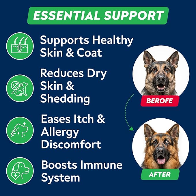 StrellaLab Omega 3 for Dogs - (180Ct) Fish Oil Treats - Allergy & Itch Relief Skin&Coat Supplement - Dry Itchy Skin, Shedding, Hot Spots Treatment, Anti Itch - Pet Salmon Oil Chews - Atlantic Salmon
