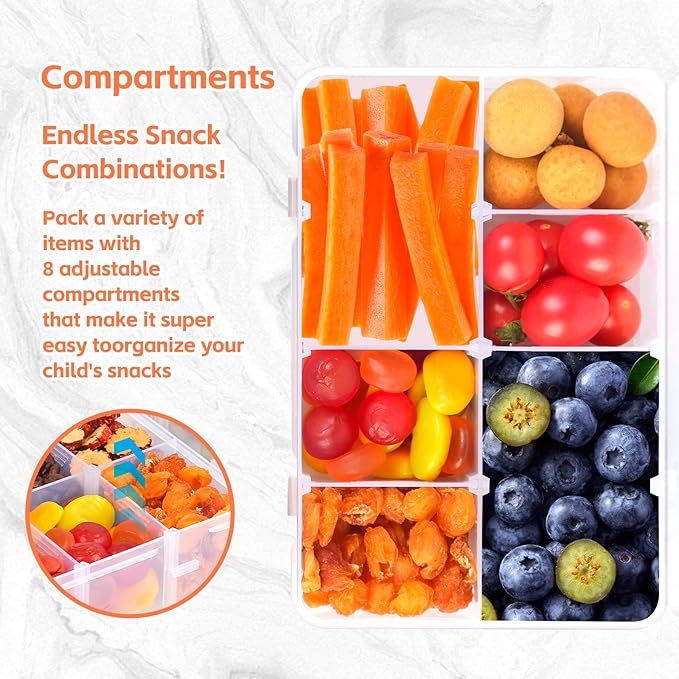 AQSXO 2 Pcs Snack Boxes 8 Compartments Snack Containers Reusable Meal Prep Lunch Containers., Transparent