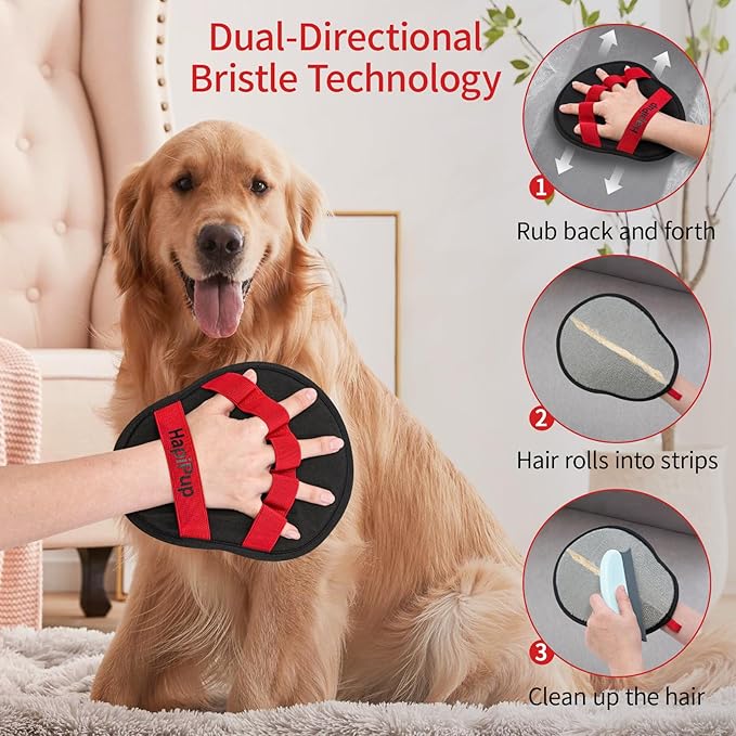 2 PCS Pet Hair Removal Glove, Magic Brush Electrostatic Mitt for Dogs & Cats, Reusable Grooming Gloves - Dog Hair Remover Tool with 5-Finger Design for Couch, Carpet, Clothing & Car Seat(Red)