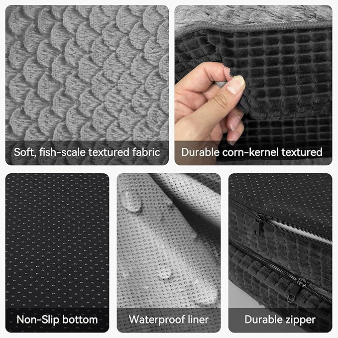 JOEJOY Orthopedic Dog Beds Large Sized Dog, XL Egg-Crate Memory Foam Pet Couch Bed with Bolster Sides, Waterproof Lining, Removable Washable Cover & Non-Slip Bottom, Black