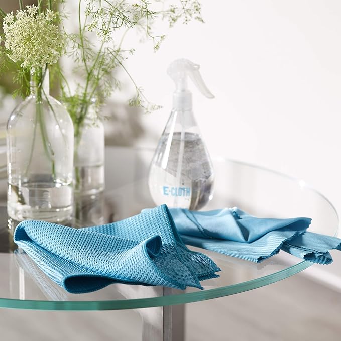 E-Cloth Microfiber Window Cleaning Cloth Kit - Glass Cleaning Cloth for Windows, Mirrors, Cars, Lenses, Eyeglasses, & More, Streak Free Clean, Machine Washable Reusable Towel - Alaskan Blue