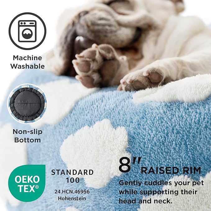 LE SURE Donut Dog Bed Medium Size Dog - Round Cat Beds for Indoor Calming Pet with Washable Cover, Cute Modern Puppy Beds with Jacquard Shaggy Plush & Anti Slip Bottom, 30 Inch, Blue