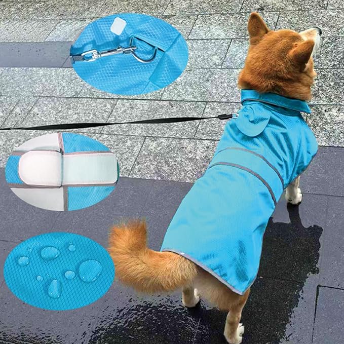 Dog Raincoat| Waterproof Adjustable & Lightweight Dog Jacket with Reflective Strips| Easy Step-in Closure for All-Weather| Fits Small Medium Large Dogs(Blue,X-Large)
