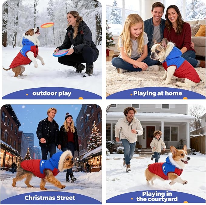 Dog Winter Coat with Hood, Fleece Lined Waterproof Dog Jacket,Warm Snowsuit for Small Medium Dog