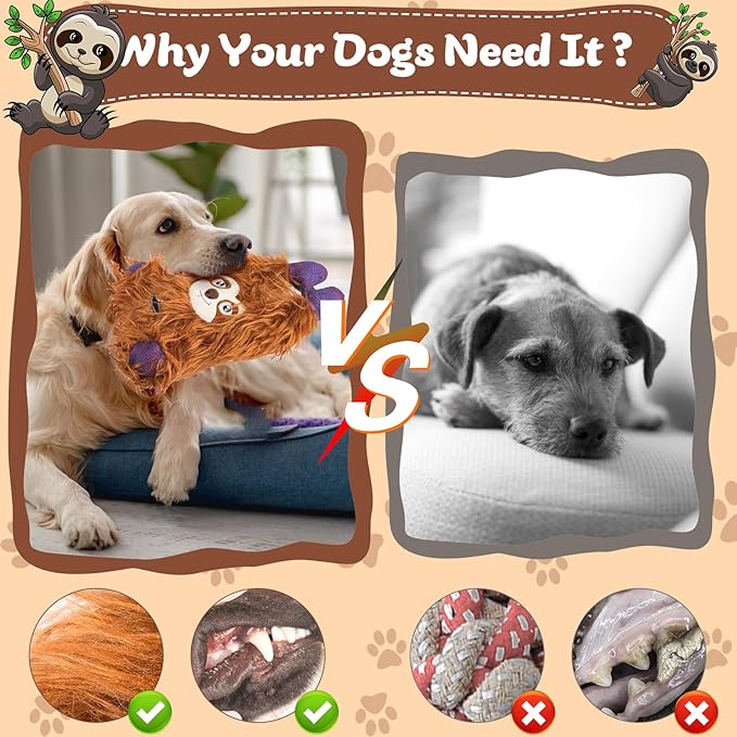 Interactive Monster Dog Chew Toys to Keep Them Busy – Enrichment Squeaky Treat Dispensing Chew Dog Toys for Boredom and Stimulating, Tough Plush Dog Toy for Large Medium Dogs (B-Brown)