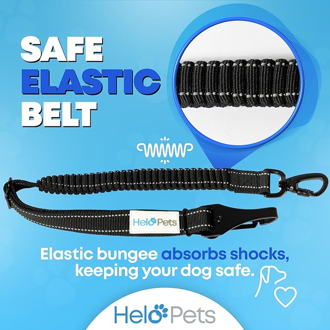 Dog Car Seat Belt 3-in-1 Adjustable Safety Seatbelt for Dogs in Car – Durable Extra Thick Nylon Webbing Bungee with Hook & Buckle Latch, Reflective Dog Harness (Black).