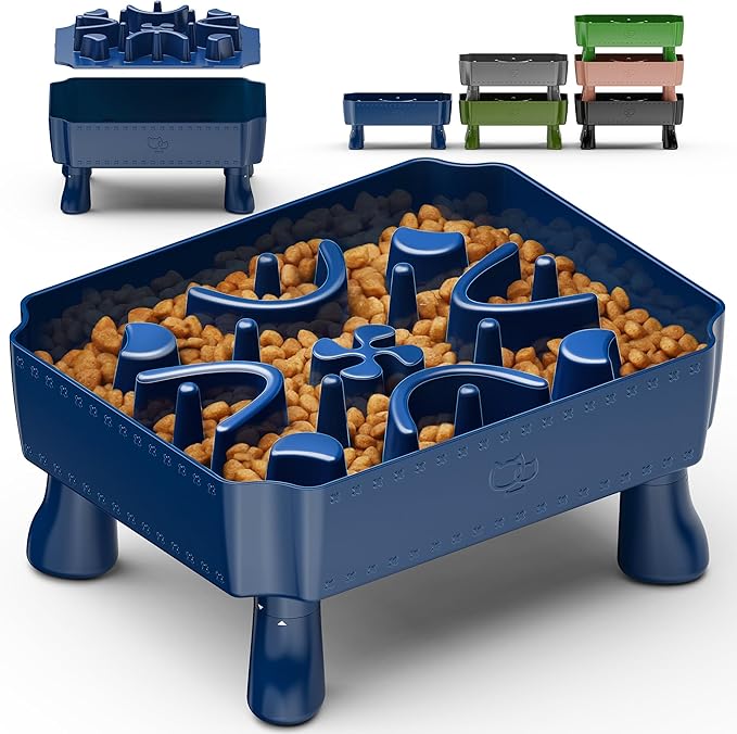 UPSKY Slow Feeder Dog Bowl, 2-in-1 Raised Dog Bowl with Anti-Choking Maze Puzzle, 2-6 Cups Pet Food for Small & Medium Breeds, Interactive Pet Feeder to Slow Eating, Reduce Boredom Blue