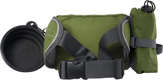 Dog Treat Pouch with Poop Bag Holder, Water-Resistant Fanny Pack with Collapsible Bowl & Bottle Holder – Olive Green Waist Bag for Training, Hiking, Walking – Fits All Phones, Large Size