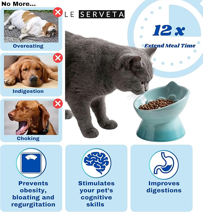 Macarons Series Ceramic Slow Feeder Cat Bowl, Raised Puzzle Feeder, Anti Vomiting Cat Slow Feeding, Elevated Food Bowl, Whisker Friendly Pet Bowl with Cute Ear Design (Gradient Yellow)