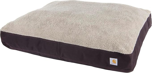 Carhartt Durable Canvas Pet Bed, Water Resistant Firm Duck Dog Bed, Deep Wine (Sherpa Top), Medium