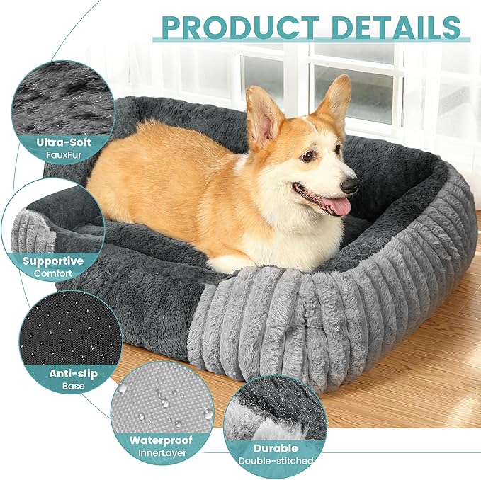 Dog Beds for Extra Large Dogs 43x35 Inch, Comfort-Sided Orthopedic XXL Dog Bed Couch with Breathable Shredded Memory Foam, Faux Rabbit Fur Pet Bed, Non-Detachable, Non-Slip, Machine Washable
