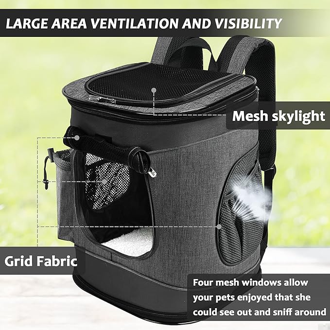 Kritter Planet Pet Carrier Backpack for Cats Dogs, Breathable Pet Backpack with 4 Mesh Window, Portable Pet Carrier for Camping