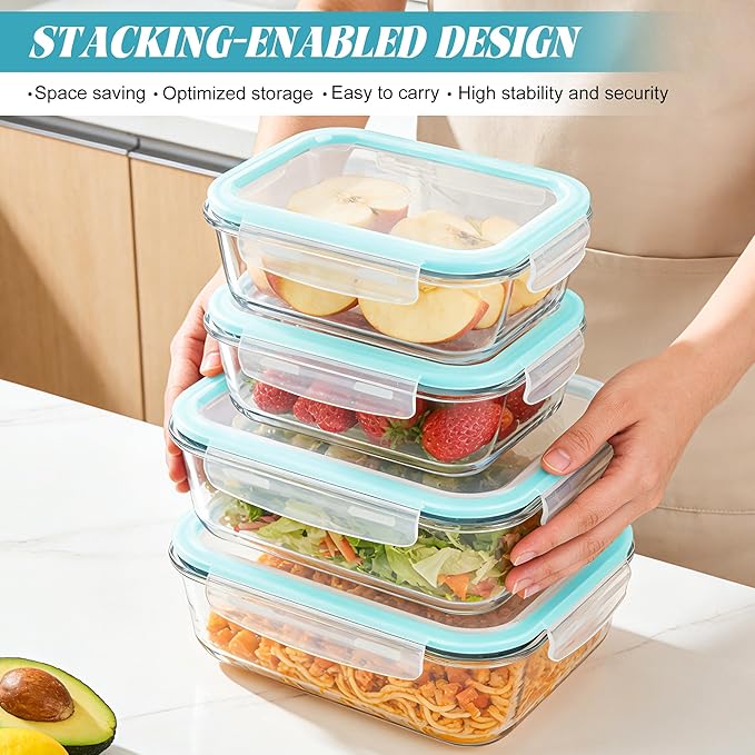 4 Pack [78 oz & 36 oz] Large Glass Food Storage Containers with Lids, Glass Meal Prep Containers Set with Airtight Lids - BPA Free, Ideal for Food Storing/Serving, Microwave/Oven Safe