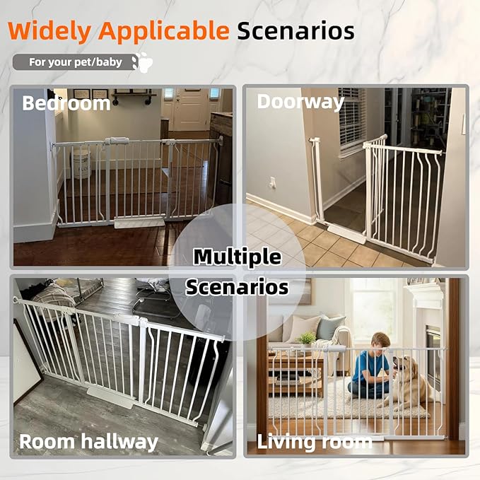 TSAYAWA Walk Through Baby Gate with Door, 48.1-52.7 Inch Wide Presure Mounted No Drill Metal Auto Close Child Gate for Stair Doorway - Indoor Outdoor Safty Gate for Toddler Dog Doggie, White