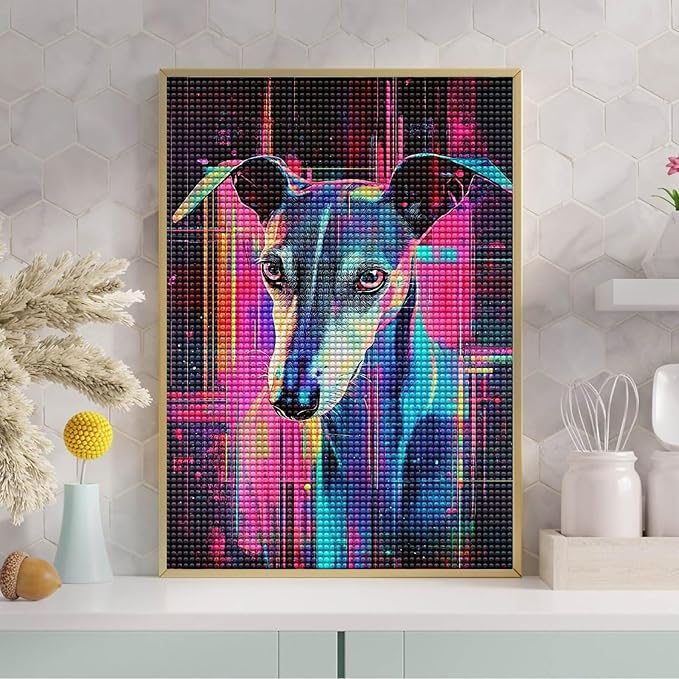 LTCZ Colorful Greyhound Diamond Art Painting Kits for Adults,Animal 5d Diamond Painting Dots Art Kits for Adults Beginner, Home Wall Decor 16 * 20Inch