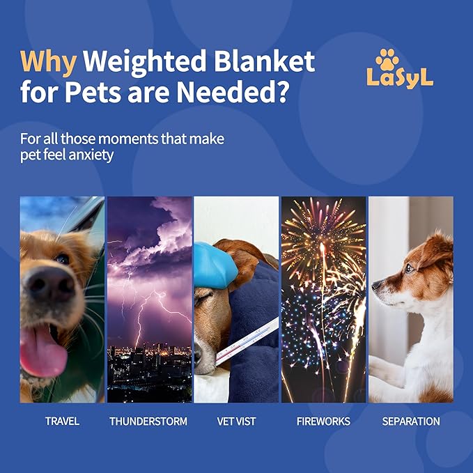 LaSyL Weighted Blanket for Pets | Thunder Blanket for Dogs Anxiety | Premium Soft Minky | Relaxation & Calming & Anti Anxiety | Used in Car, Bed, Couch | Dark Blue, Washable Small (24"x32")
