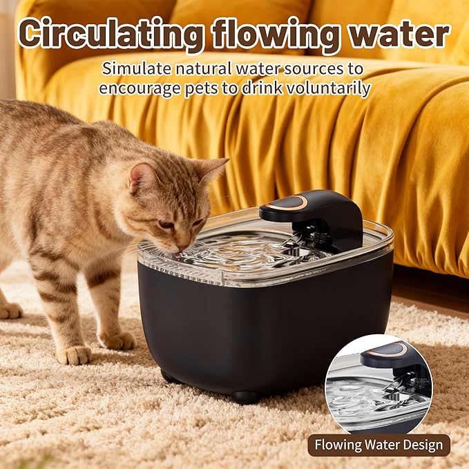 RPZ Cat Water Fountain 2.5L with Detachable Tank, Wireless Automatic Pet Water Fountain for Cats & Small Dogs, Quiet Flowing Water Bowl with Filter, Easy to Clean, Indoor Cat Drinking Fountain