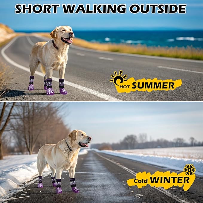 EXPAWLORER Halloween Anti Slip Dog Socks to Prevent Licking Paws, Boots & Paw Protectors with Spider Web Grippers,Doggie Booties for Hardwood Floors for Small Medium Large Senior Dogs Purple Ghost M