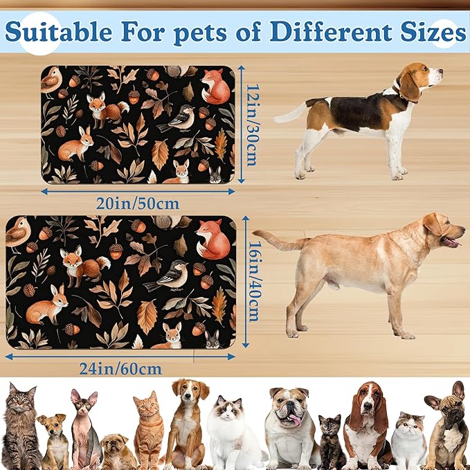 Wild Forest Animals Pet Feeding Mat–Christmas Stocking Quick Dry Absorbent Dog Cat Food Mat, Non Slip Waterproof Bowl Placemat for Messy Eaters, Pet Accessories for Floors 16"x24"