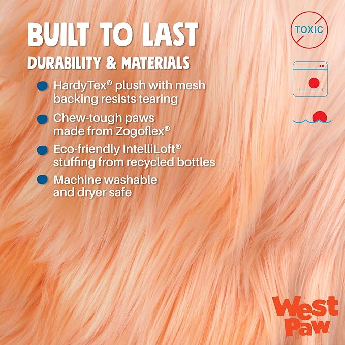 WEST PAW Rowdies Astrid Durable Plush Dog Toy with Reinforced Seams and Chew Resistant Design for Tough Play Safe Indoor or Outdoor Fun for Dogs Who Deserve the Best - Melon