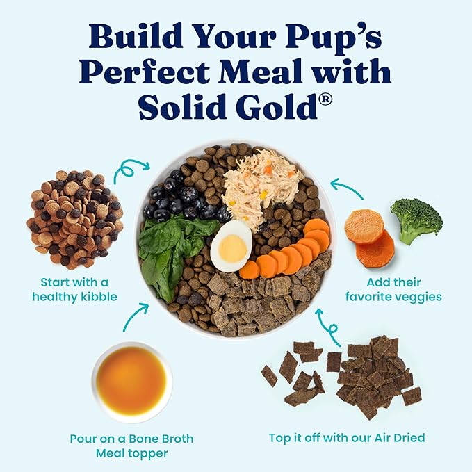 Solid Gold Beef Bone Broth for Dogs - Limited Ingredient Bone Broth Dog Food Toppers for Picky Eaters with Collagen & Superfoods - Dog Gravy Topper for Dry Food - Gut Health & Hydration - 12 Pack