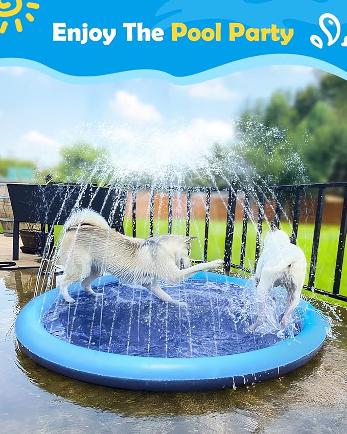 Peteast Splash Pad for Dogs, 107" Anti-Slip Dog Pool Dog Splash Pad Sprinkler Pool,Thicken Doggie Pool Summer Outdoor Water Toys Backyard Fountain Play Mat