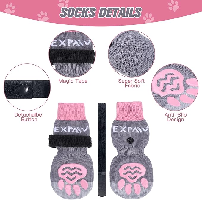 EXPAWLORER 6PCS Anti-Slip Dog Socks to Prevent Licking Paws,Dog Shoes for Hot Pavement,Best Paw Protector Traction Control on Hardwood Floor,Dog Booties for Puppy Small Medium Large Senior Dogs
