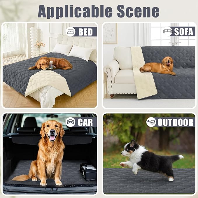 Smiry Waterproof Dog Bed Cover Blanket 52x82, Soft Reversible Pet Blanket, Washable Leakproof Cats Dogs Couch Cover for Sofa, Couch, Furniture, Lattice, Dark Grey/Beige