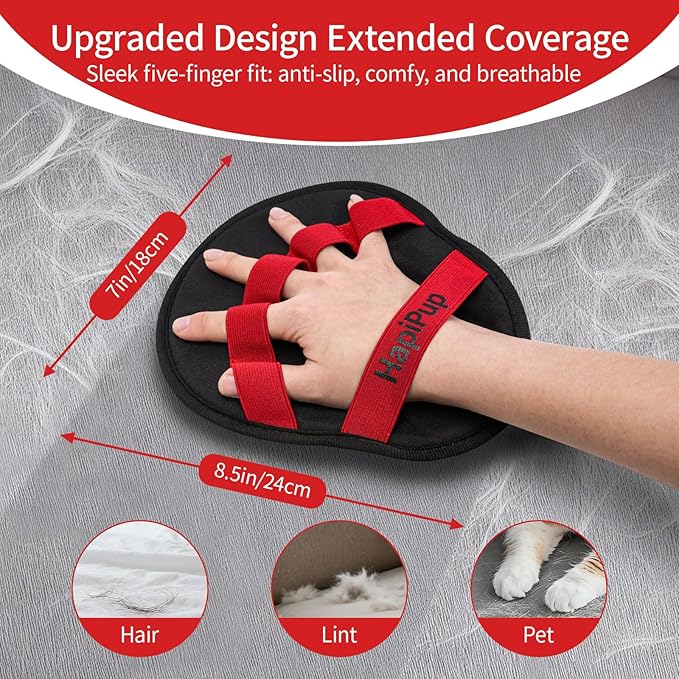 2 PCS Pet Hair Removal Glove, Magic Brush Electrostatic Mitt for Dogs & Cats, Reusable Grooming Gloves - Dog Hair Remover Tool with 5-Finger Design for Couch, Carpet, Clothing & Car Seat(Red)