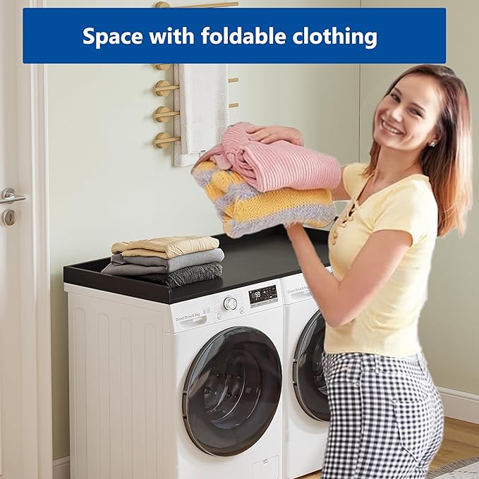 Washer Dryer Countertop,27.5" x 54" Wood Topper for Laundry Room Organization，Laundry Countertop over Washer and Dryer,With Edge Rails,Non-Slip Mat,Easy to Assemble