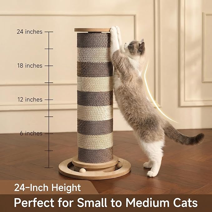 24” Cat Scratching Post, Stable Vertical Cat Scratcher for Indoor Cats, Durable Cardboard Design with Replaceable Blocks, Space-Saving Scratching Post