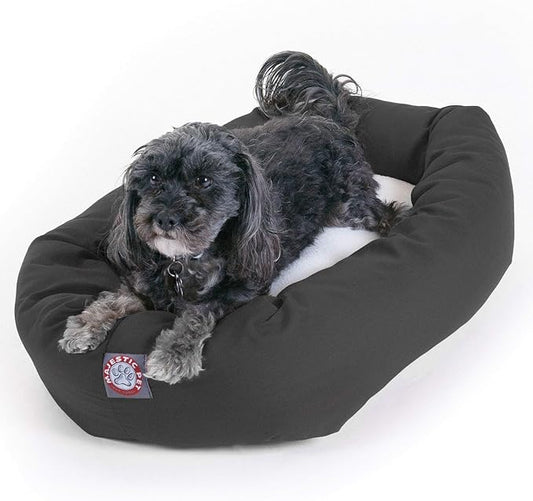 Majestic Pet 24 Inch Poly-Cotton Sherpa Calming Dog Bed - Cozy Soft Round With Spine for Head Support - Washable Fluffy Donut 24x19x7 (Inch) for Small Pets - Gray