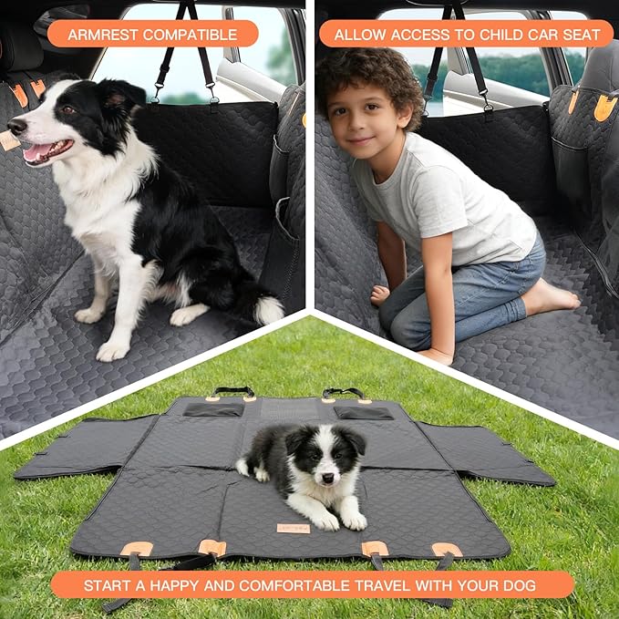 Dog Car Seat Cover for Back Seat.100% Waterproof Back seat Cover. 600D Heavy Duty Scratch Proof Nonslip Durable Soft Dog Hammock for Cars, Trucks and SUVs. Standard, Black