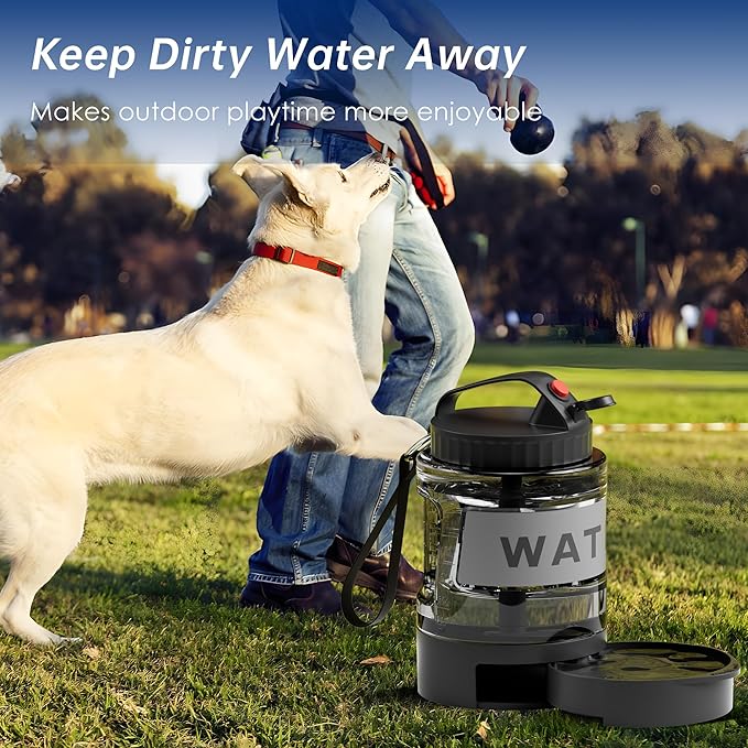 77oz Portable Dog Water Bottle, Camping Essentials, Large Travel Bottle with Pull-Out Drinking Bowl, Portable Beach Accessories, Car Water Container for Dogs, BPA Free - Black
